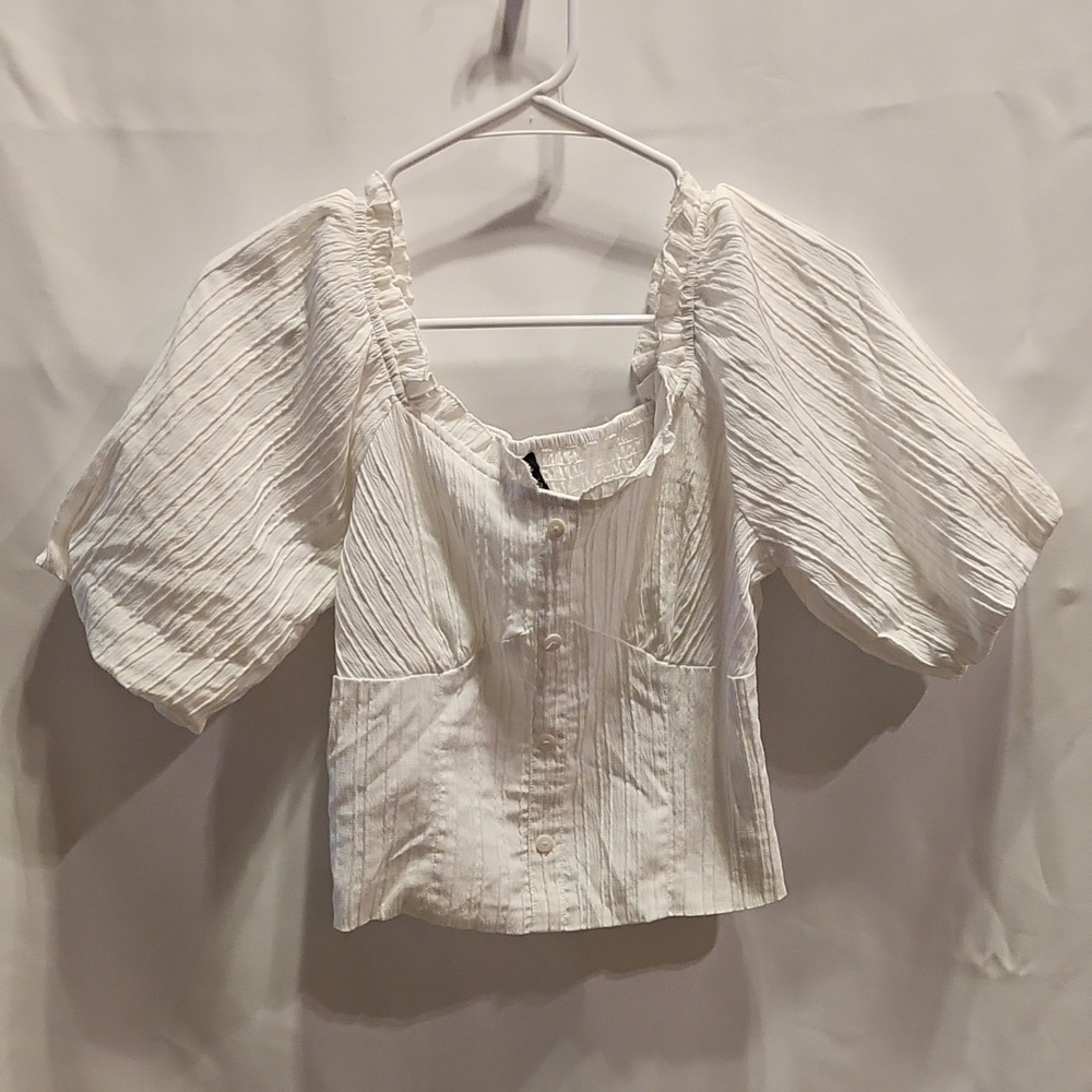 Nook Cream Textured Puff Sleeve Blouse